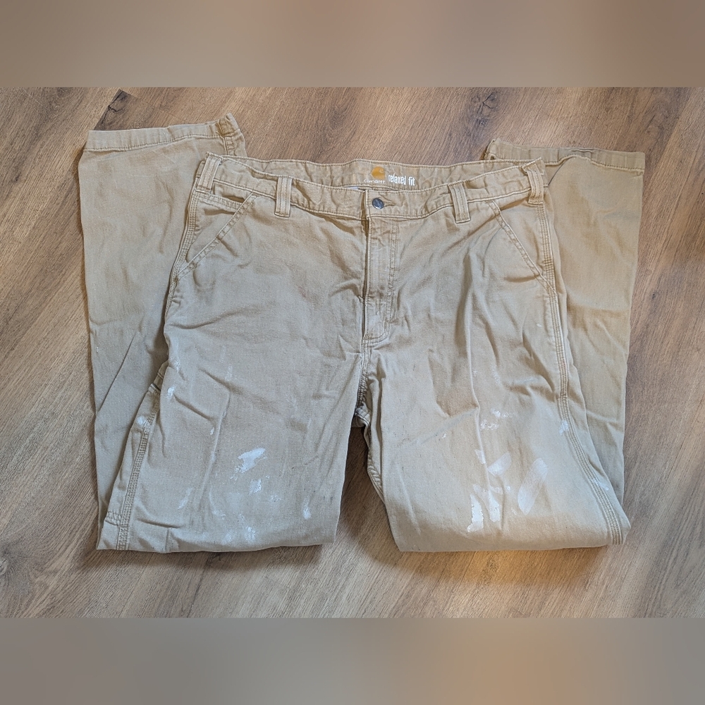 Men's Carhartt Work Pants 38 x 34 Paint Tan, Semi Distressed - Picture 5 of 7